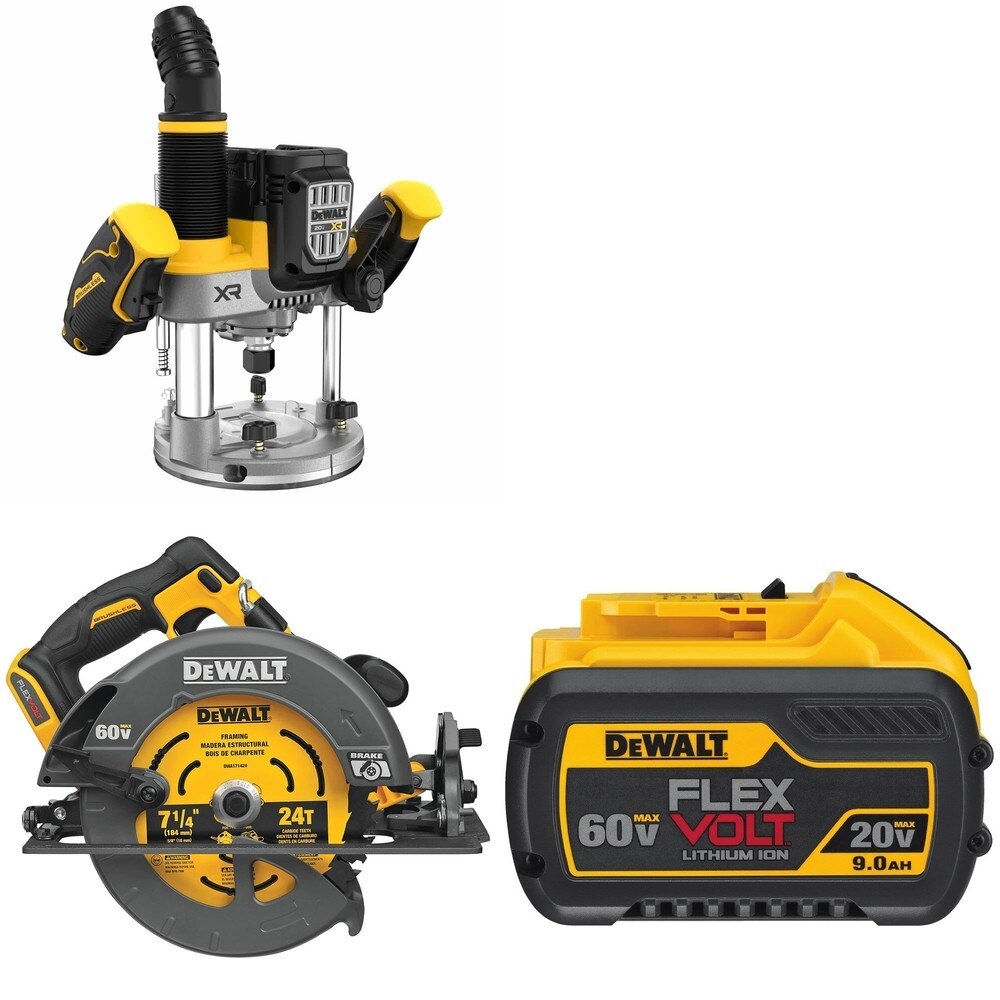 DeWalt DCW620B Plunge Router W/ DCS578B 7-1/4 in. Circular Saw and DCB609 9.0Ah Battery