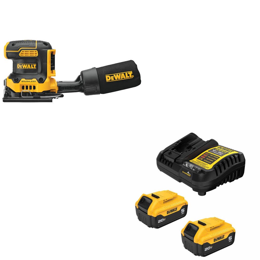 DeWalt DCW200B 20V MAX XR 1/4" Sander, Bare W/ DCB205-2C 20V MAX 5Ah Battery Kit
