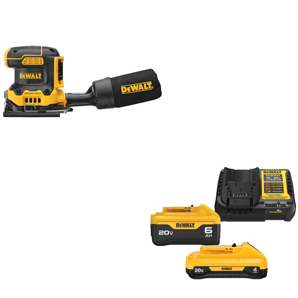 DeWalt DCW200B 20V MAX XR 1/4" Sander, Bare W/ DCB2460C 20V MAX Starter Kit