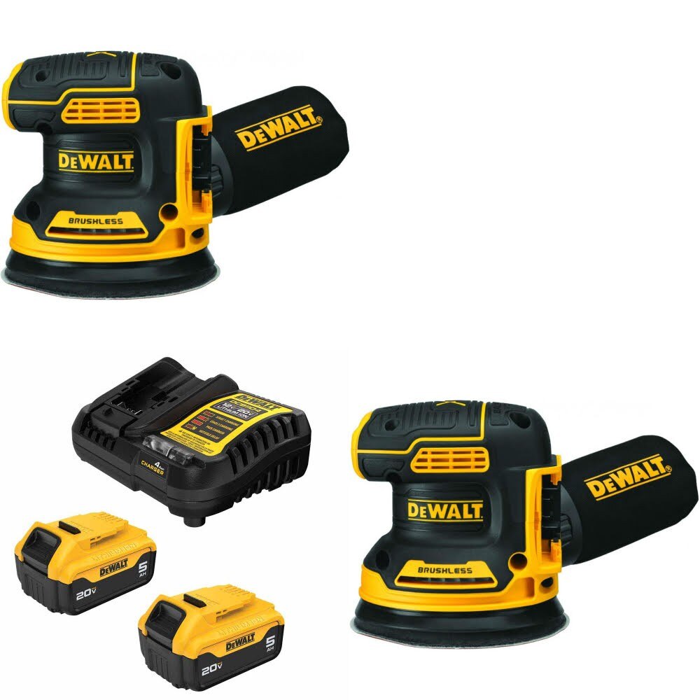 DeWalt DCW210B 20V MAX XR Sander, 2 Pack Kit W/ FREE DCB205-2C 20V 5Ah Battery Kit