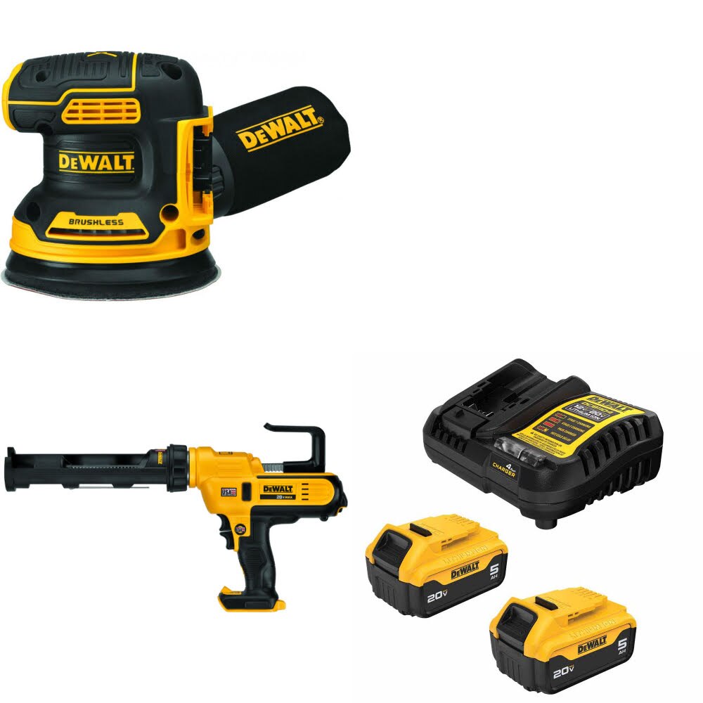 DeWalt DCW210B 20V MAX Sander Kit W/ DCE560B Caulking Gun and FREE DCB205-2C Battery Kit