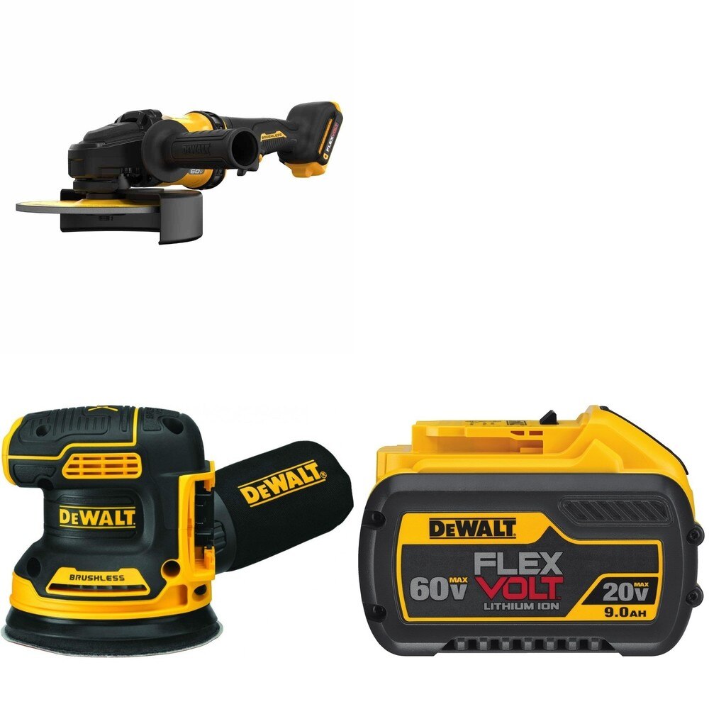 DeWalt DCG440B 60V MAX 7 in. Grinder W/ DCB609 9.0Ah Battery and DCW210B Random Orbital Sander