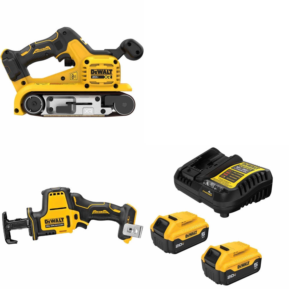 DeWalt DCW220B 20V Max Belt Sander Kit W/ DCS369B Reciprocating Saw and FREE DCB205-2C Battery Kit