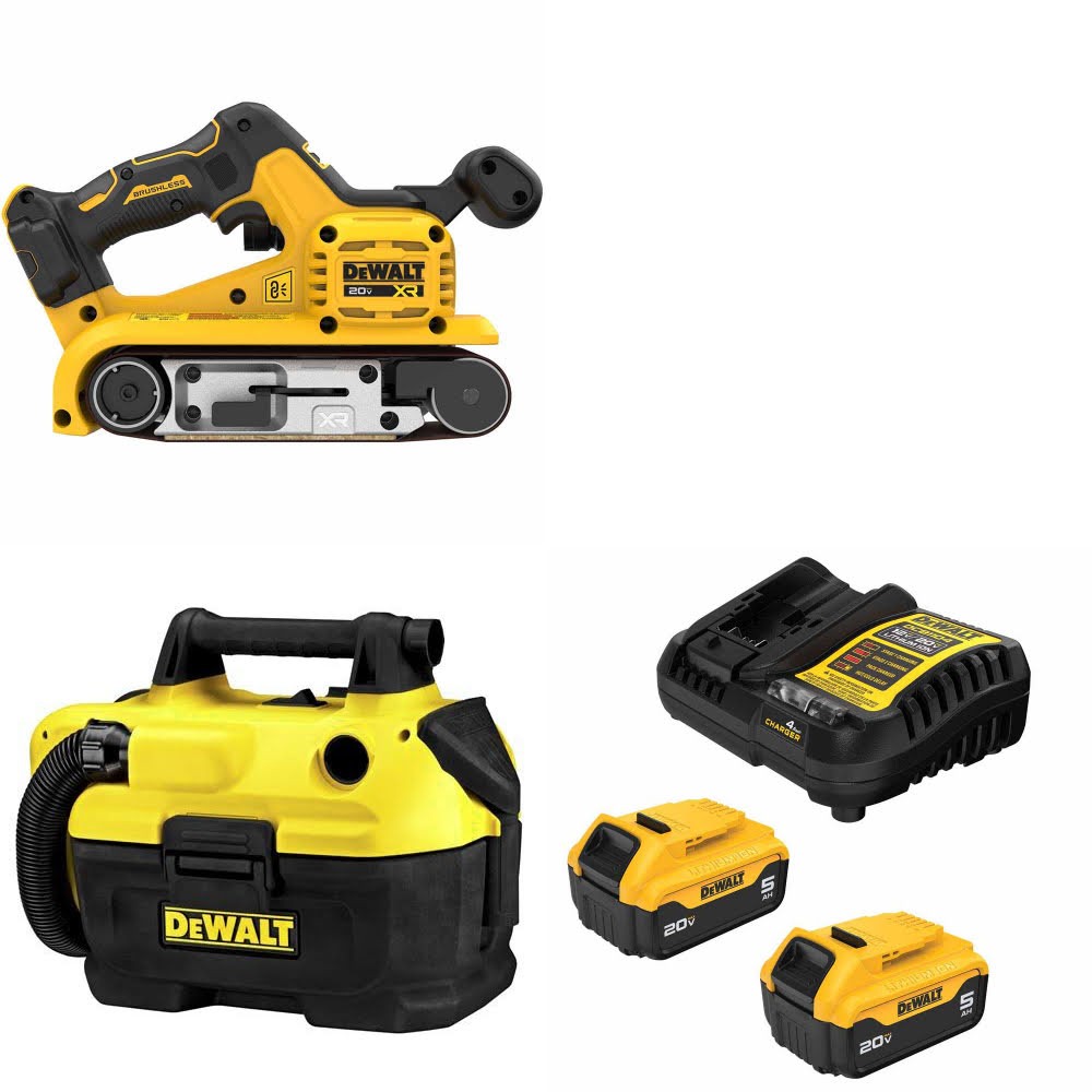 DeWalt DCW220B Belt Sander Kit W/ DCV580H Wet/Dry Vacuum and FREE DCB205 Battery Kit