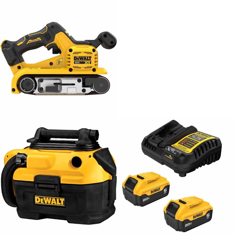 DeWalt DCW220B Belt Sander Kit W/ DCV581H Wet-Dry Vacuum and FREE DCB205-2C Battery Kit