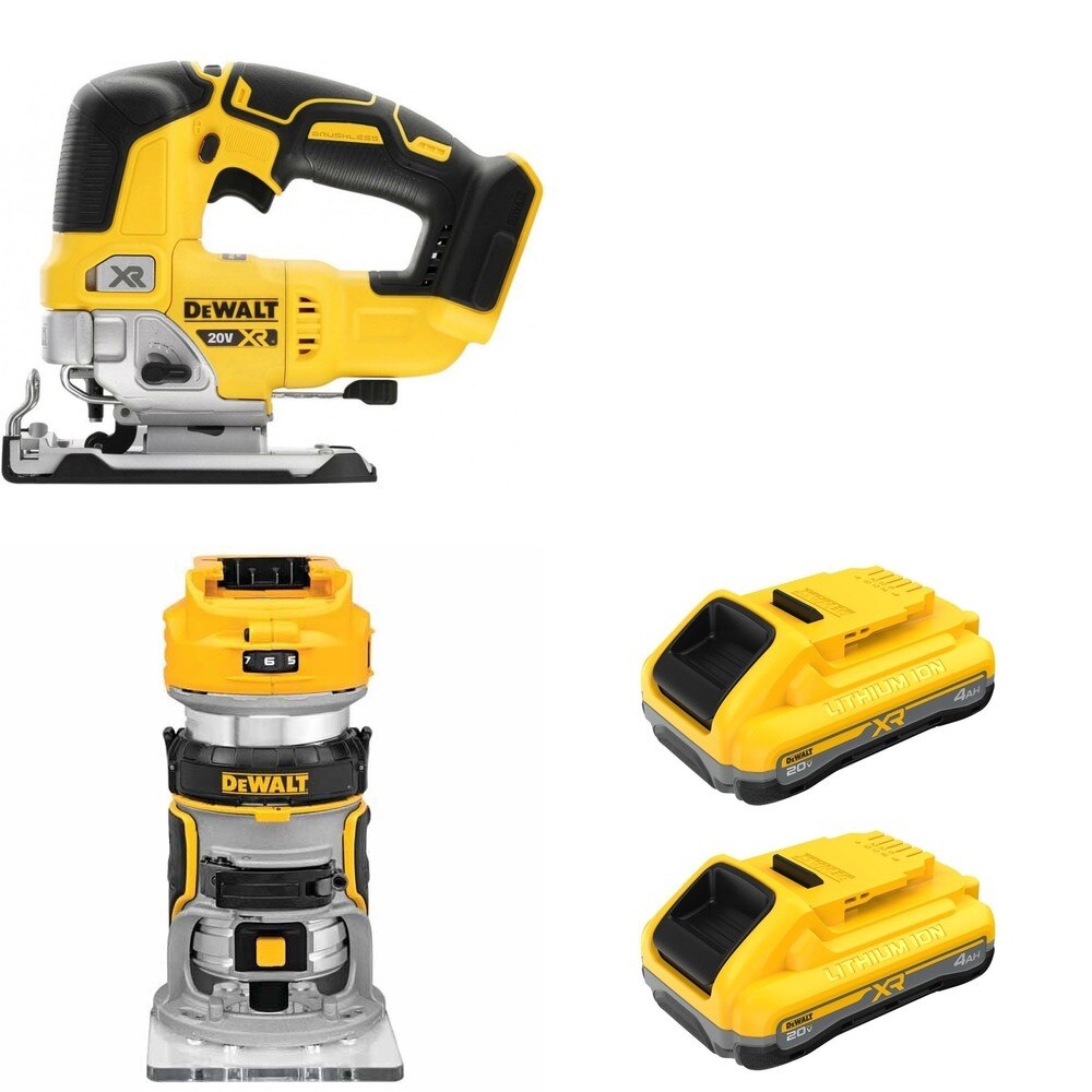 DeWalt DCB2104-2 POWERPACK 4Ah 2-Pack W/ DCS334B Jig Saw and DCW600B Compact Router