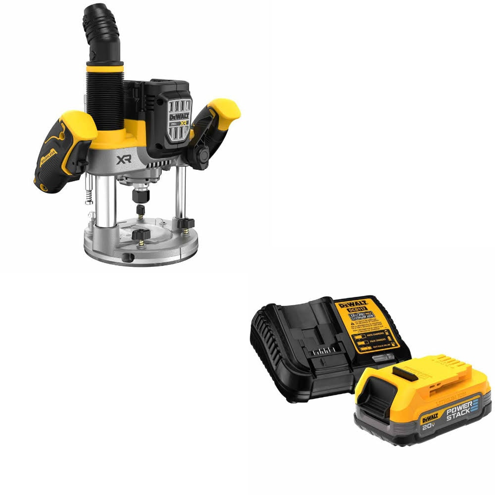 DeWalt DCW620B 20V MAX XR 2-1/4HP Router, Bare W/ DCBP034C 20V MAX Starter Kit