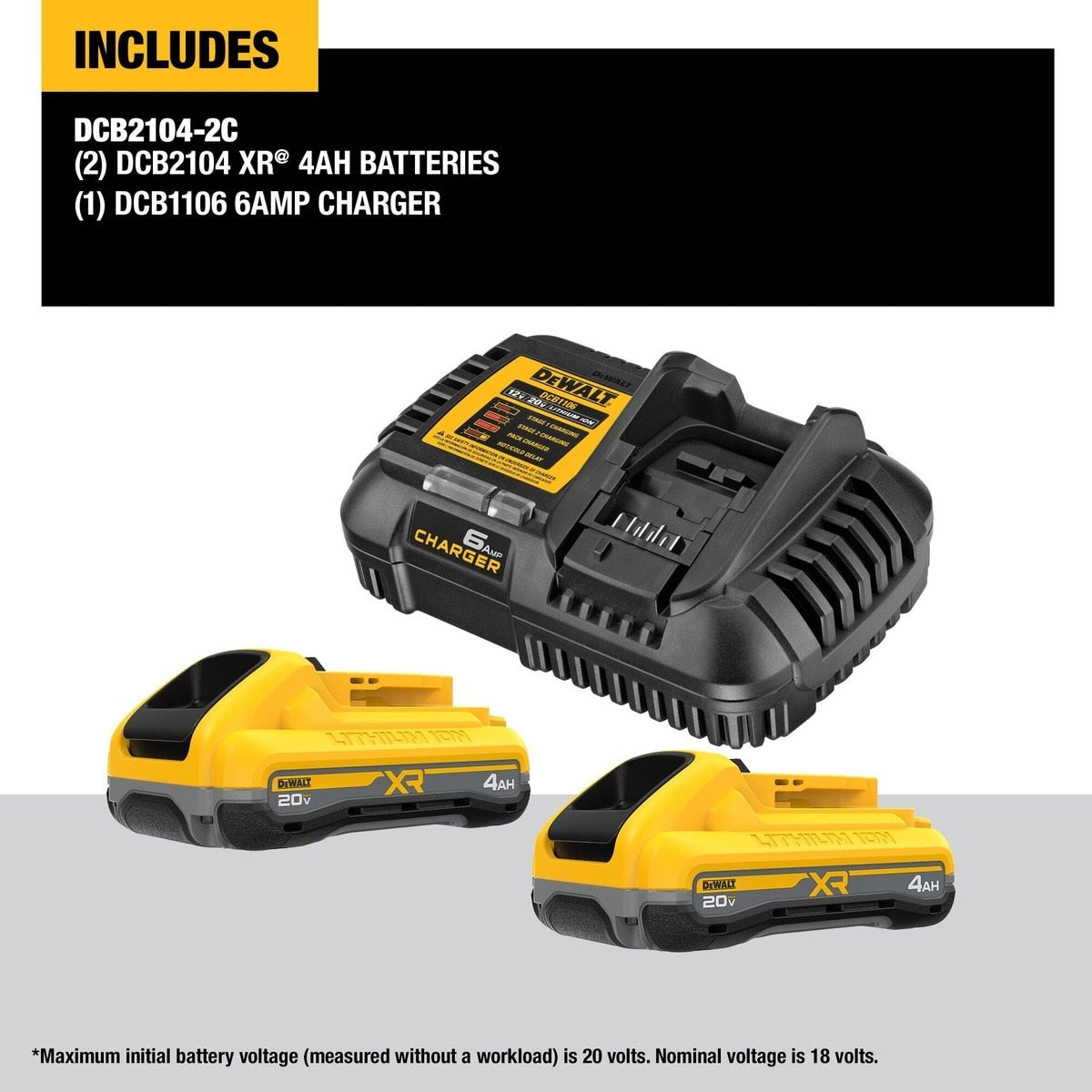 DeWalt DCB2104-2C 20V MAX XR POWERPACK 4Ah Battery Kit with Charger (2 Batteries, 1 Charger) - 2
