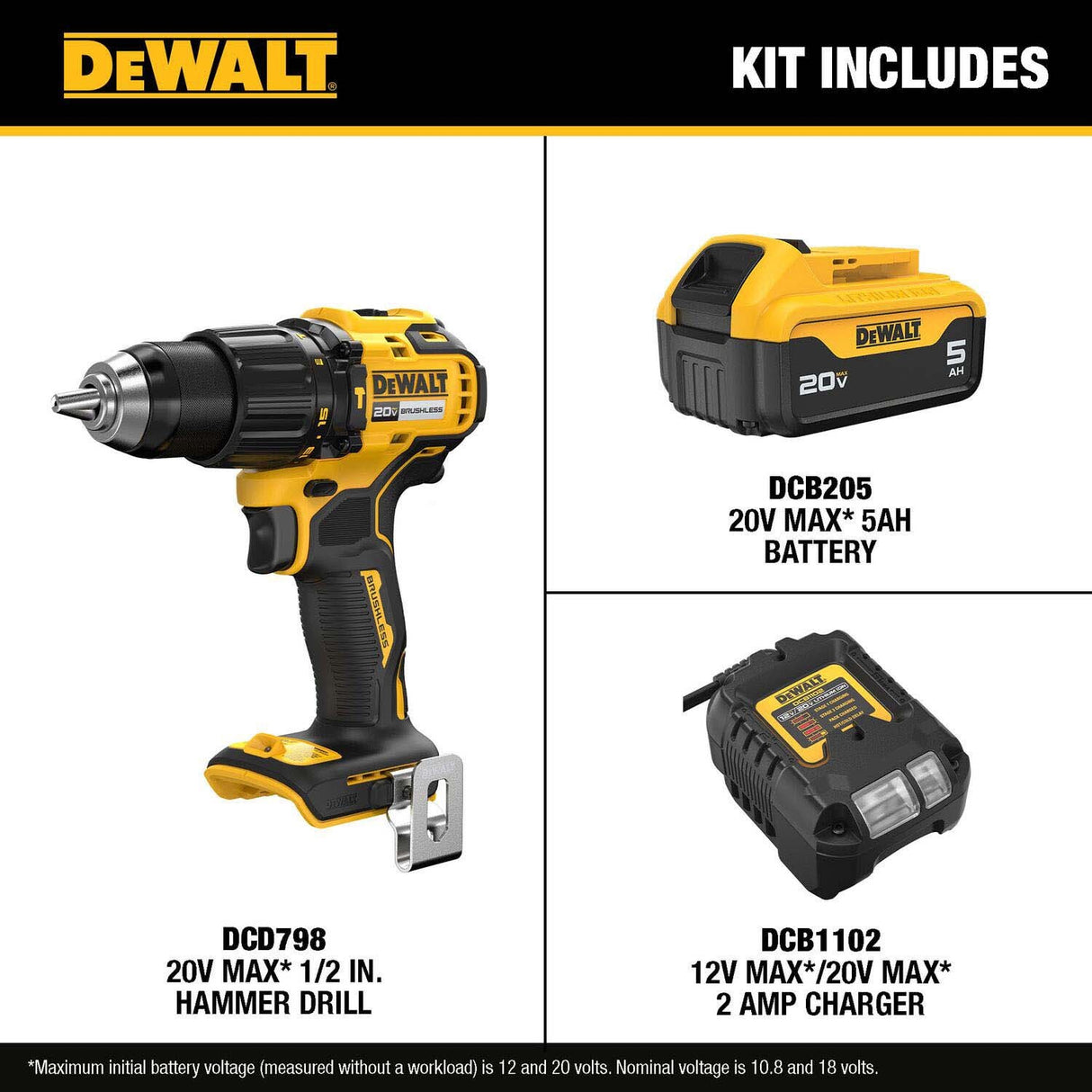 DeWalt DCD798P1 20V MAX 1/2 in. Brushless Hammer Drill Kit with 5Ah Battery and Charger (1 Kit) - 3