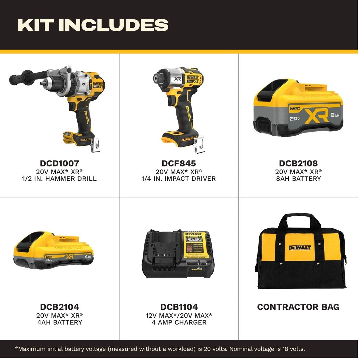 DeWalt DCK2101QQ1WW1 20V MAX XR Brushless 1/2" Hammer Drill and 1/4" Impact Driver Combo Kit with POWERPACK Batteries (2 Batteries, Charger, Bag) - 2