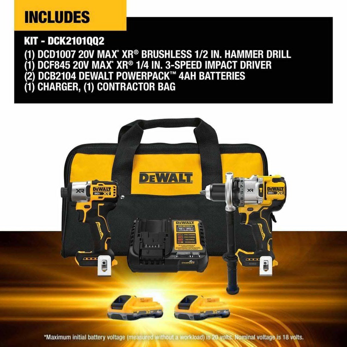 DeWalt DCK2101QQ2 20V MAX XR Hammer Drill and 3-Speed Impact Driver Combo Kit - 4