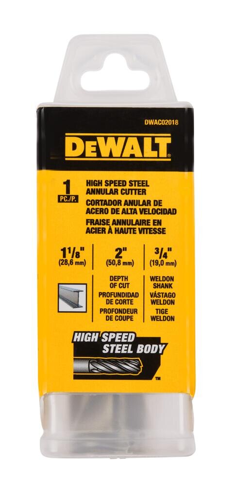DeWalt DWAC02018 1-1/8In x 2In HSS Annular Cutter 3/4In WD - 3