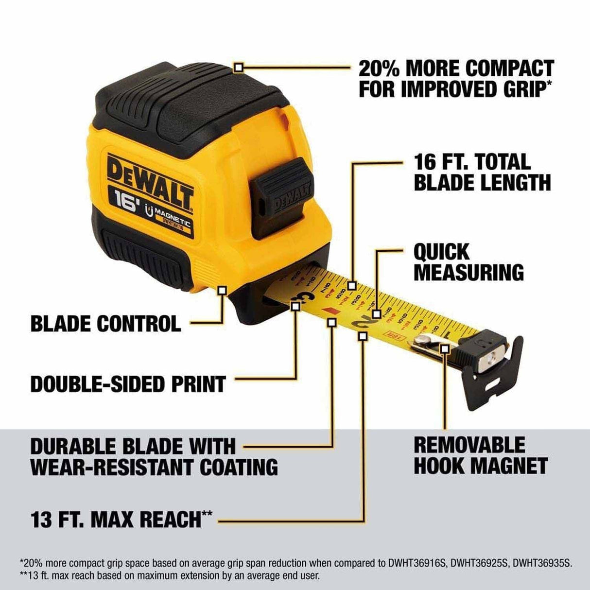 DeWalt DWHT39116S 16 ft. Compact Magnetic Tape Measure - 2