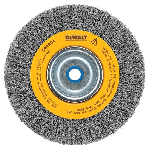 DeWalt DW4906 8" crimped bench wire wheel 5/8" abror, medium face, .014" wire