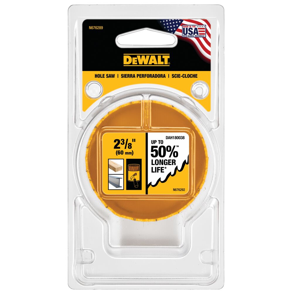 DeWalt DAH180038 2-3/8" (60mm) Hole Saw, Yellow - 3