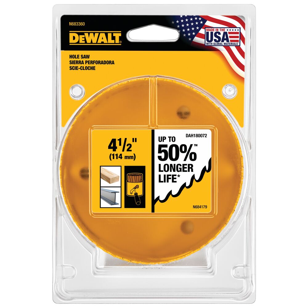 DeWalt DAH180072 4-1/2" (114mm) Hole Saw, Yellow - 3