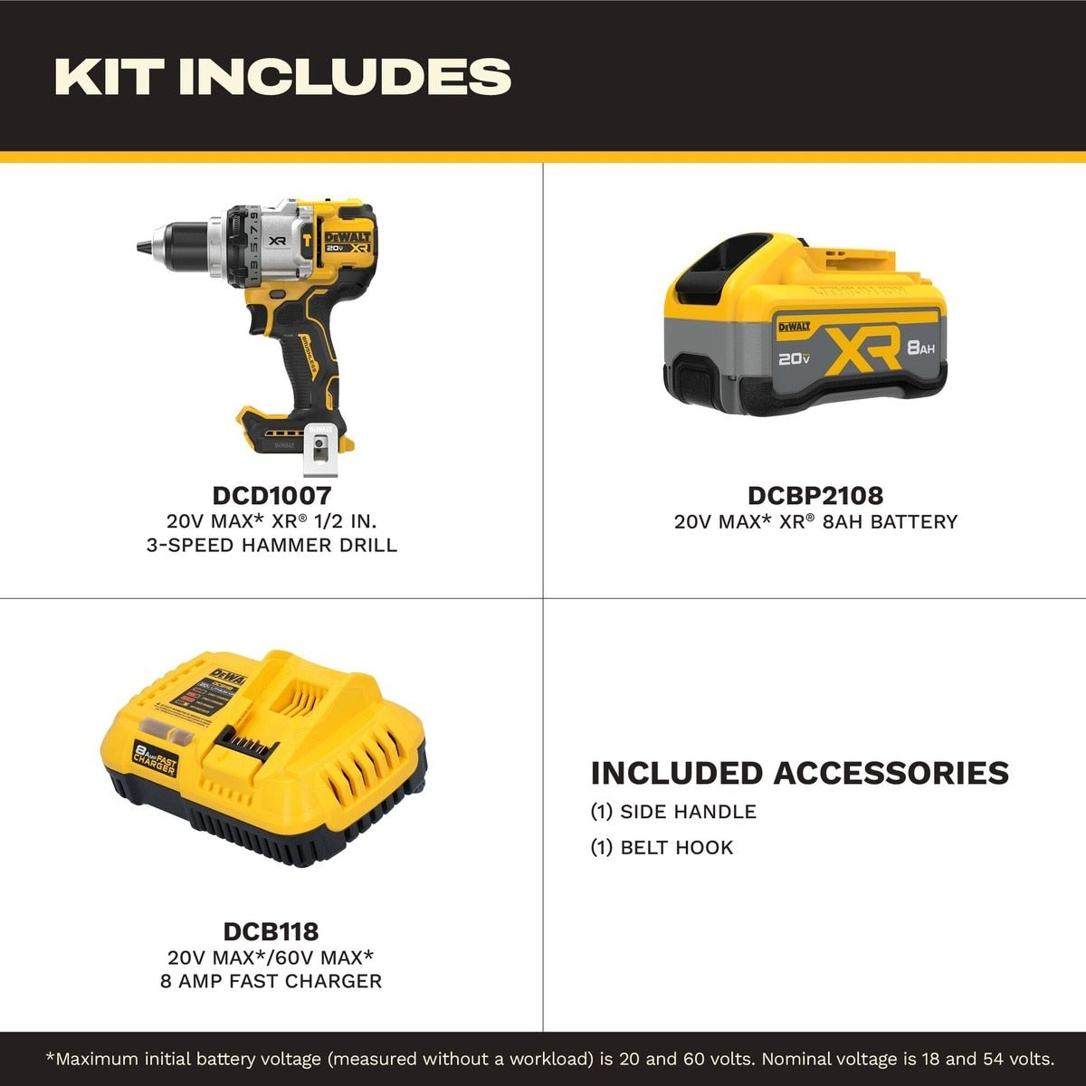 DeWalt DCD1007WW1 20V MAX XR Brushless Cordless 1/2 in. Hammer Drill Kit - 5