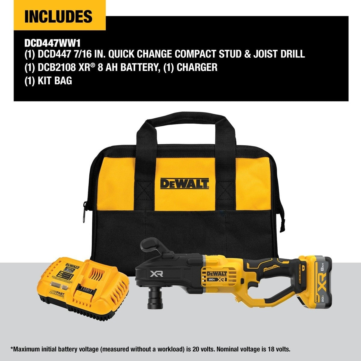 DeWalt DCD447WW1 20V Max* XR Brushless Cordless 7/16" Quick Change Compact Stud & Joist Drill Kit with XR POWERPACK - 5