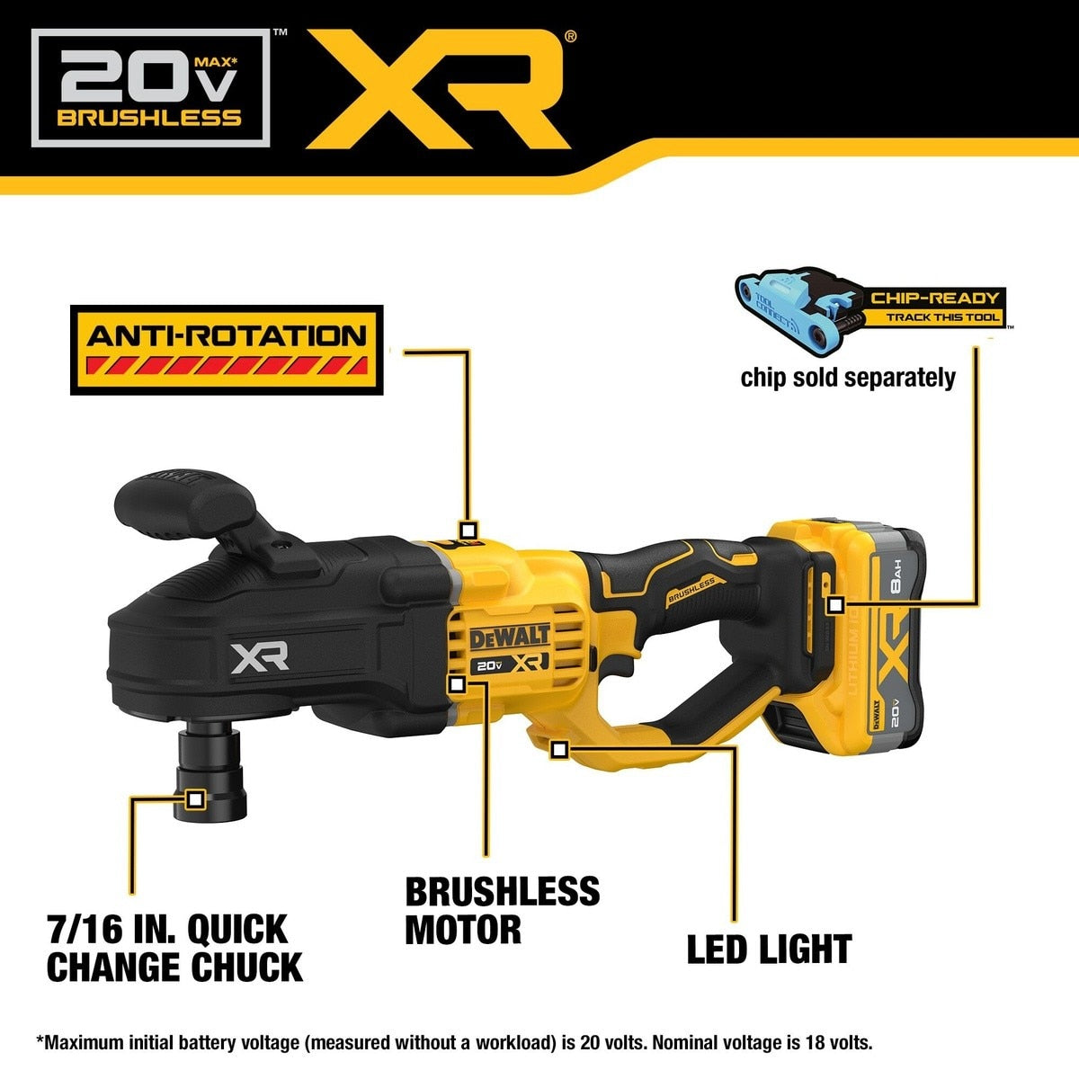 DeWalt DCD447WW1 20V Max* XR Brushless Cordless 7/16" Quick Change Compact Stud & Joist Drill Kit with XR POWERPACK - 6