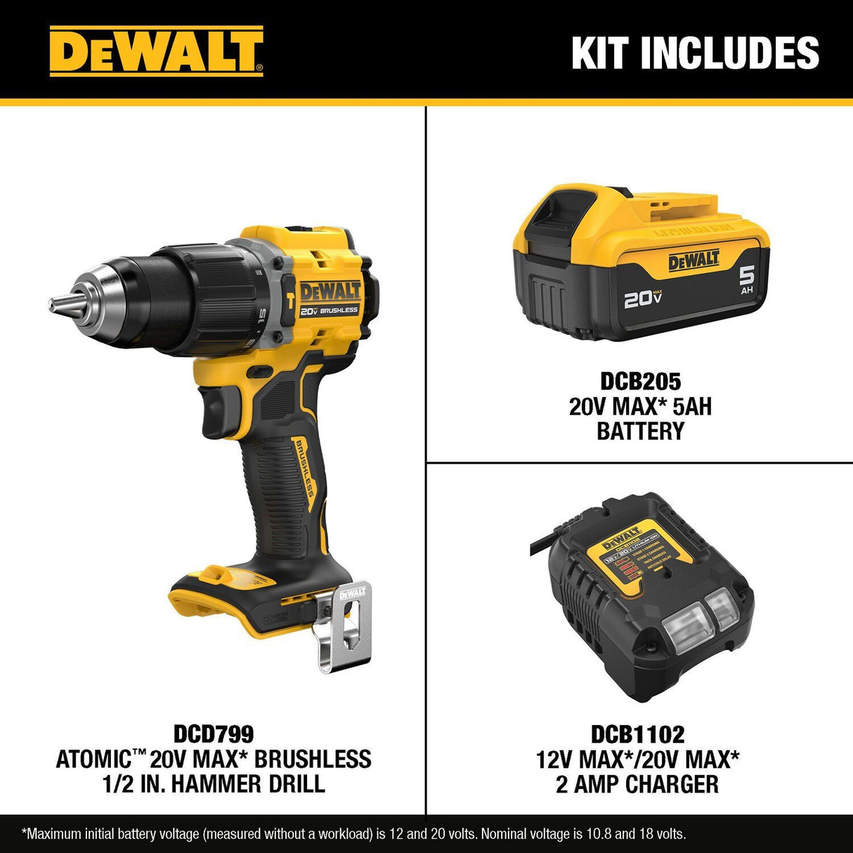 DeWalt DCD799P1 20V MAX ATOMIC Drill/ Driver Kit with Compact Battery and Charger - 7