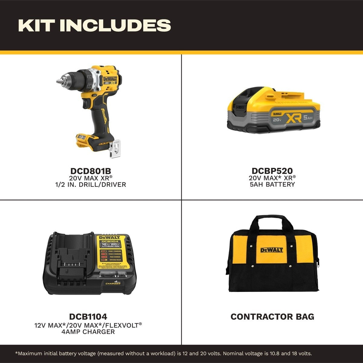 DeWalt DCD801H1 20V MAX XR 1-2" Brushless Cordless Drill Driver Kit with 5Ah POWERSTACK Battery (1 Battery) - 5