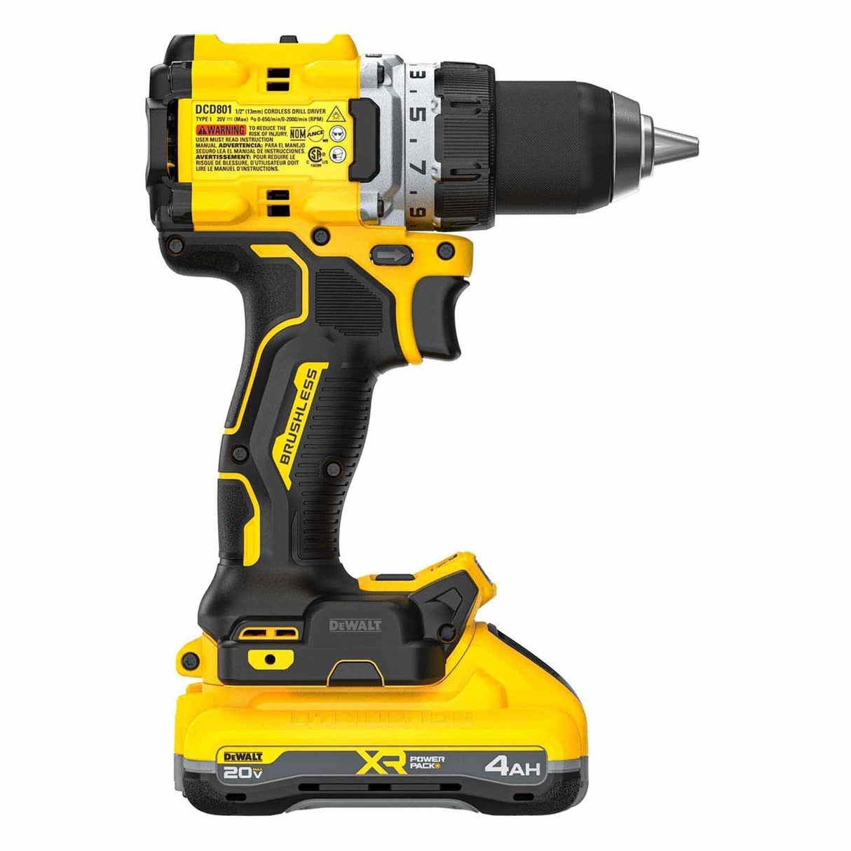 DeWalt DCD801QQ2 20V MAX XR Brushless Cordless 1/2 in. Drill/Driver Kit with POWERPACK Batteries - 6