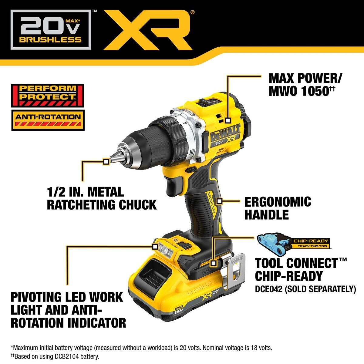 DeWalt DCD801QQ2 20V MAX XR Brushless Cordless 1/2 in. Drill/Driver Kit with POWERPACK Batteries - 6
