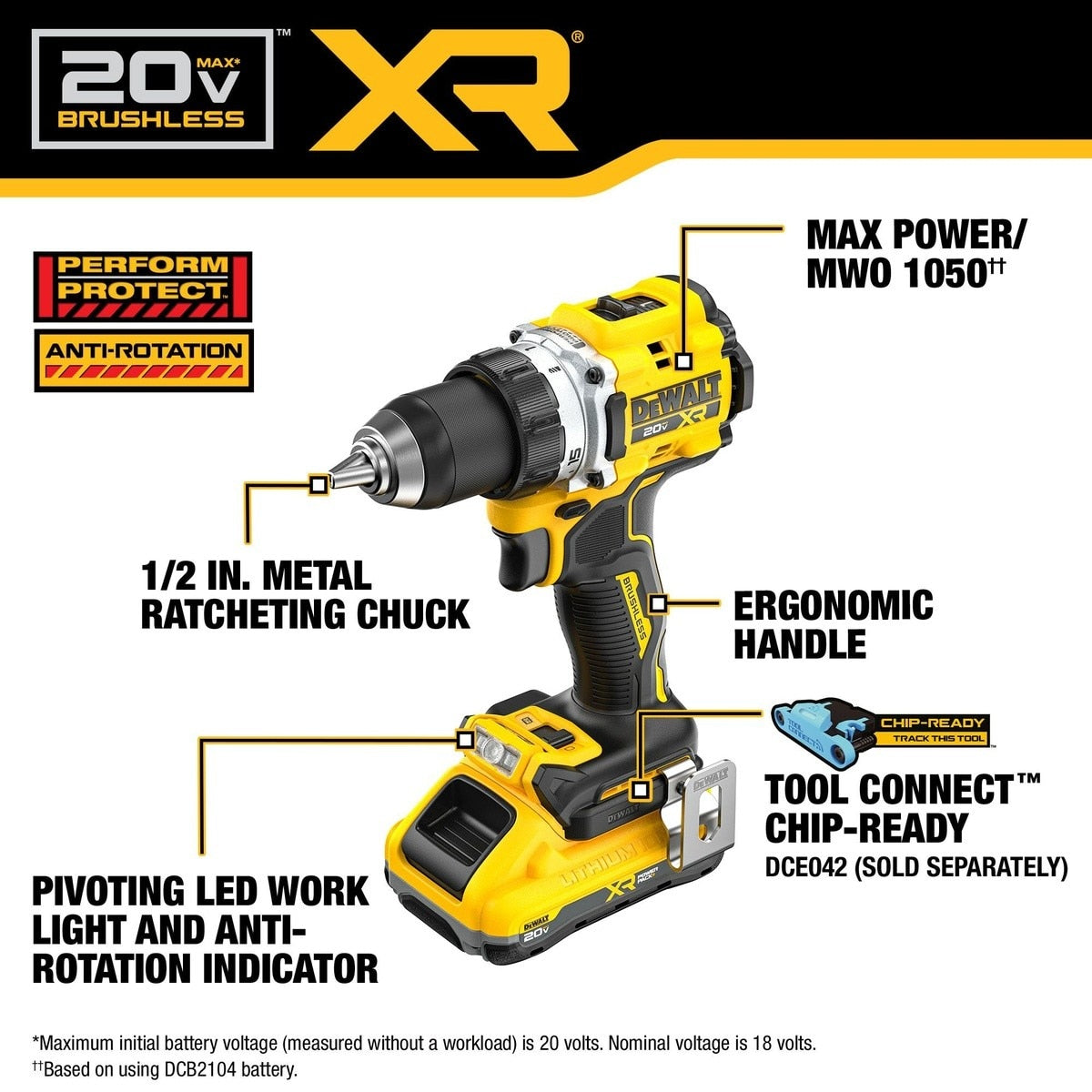 DeWalt DCD801QQ2 20V MAX XR Brushless Cordless 1/2 in. Drill/Driver Kit with POWERPACK Batteries - 6