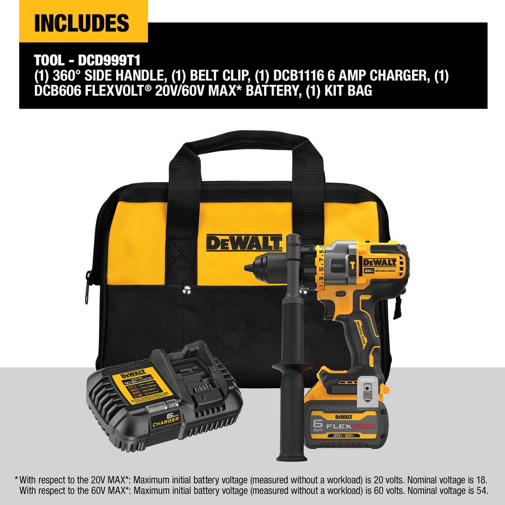 Dewalt DCD999T1 20V Max 1/2 in. Brushless Cordless Hammer Drill/Driver with Flexvolt Advantage Kit - 3