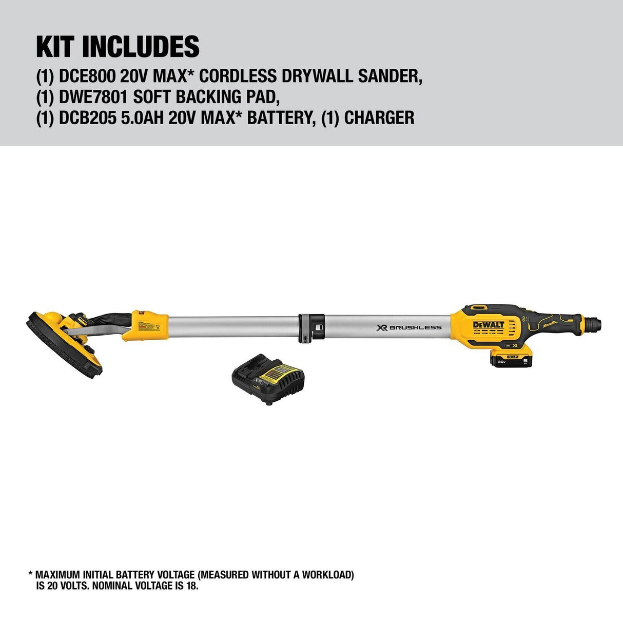 DeWalt DCE800P1 20V Max Brushless Cordless Drywall Sander Kit with Telescoping Shaft and Wireless Tool Control (5Ah Battery, Charger) - 3