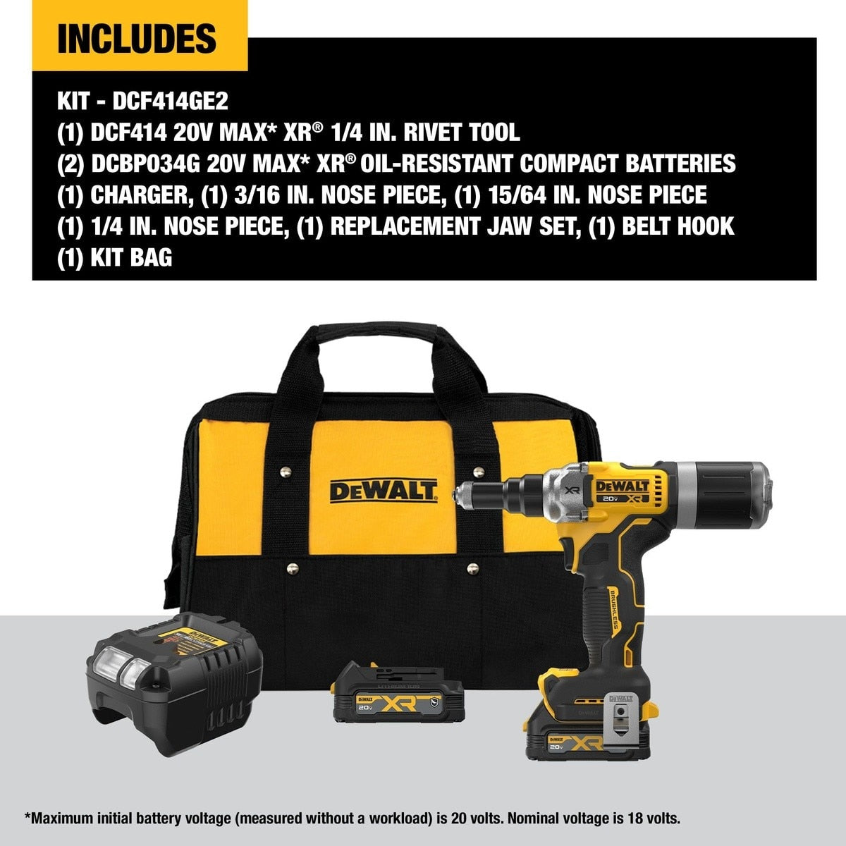 DeWalt DCF414GE2 20V MAX* XR Brushless Cordless 1/4" Rivet Tool Kit with POWERSTACK - 4