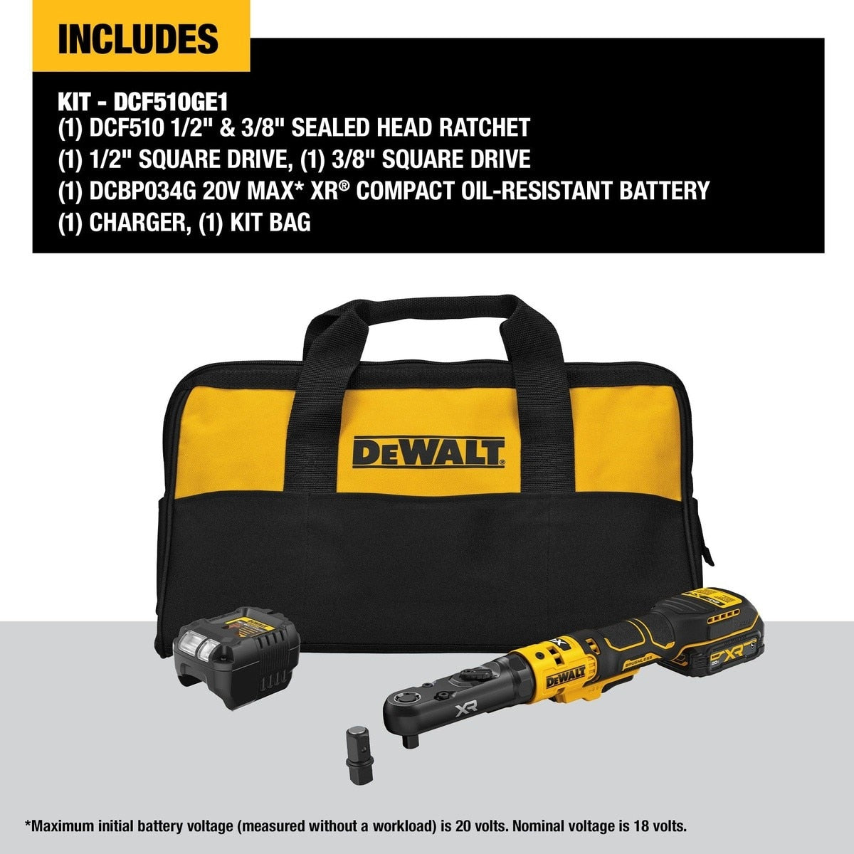 DeWalt DCF510GE1 20V MAX* XR 3/8" and 1/2" Sealed Head Ratchet Kit with POWERSTACK - 4