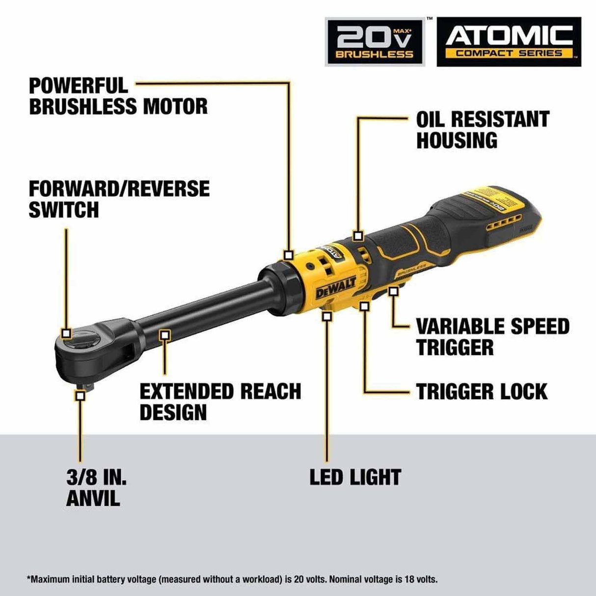 DeWalt DCF513EB 20V MAX ATOMIC Brushless Cordless 3/8 in. Extended Reach Ratchet (Tool Only) - 2