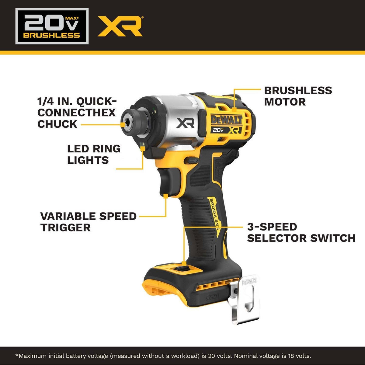 DeWalt DCF845P1 20V MAX XR 1/4 in. 3-Speed Impact Driver Kit - 6