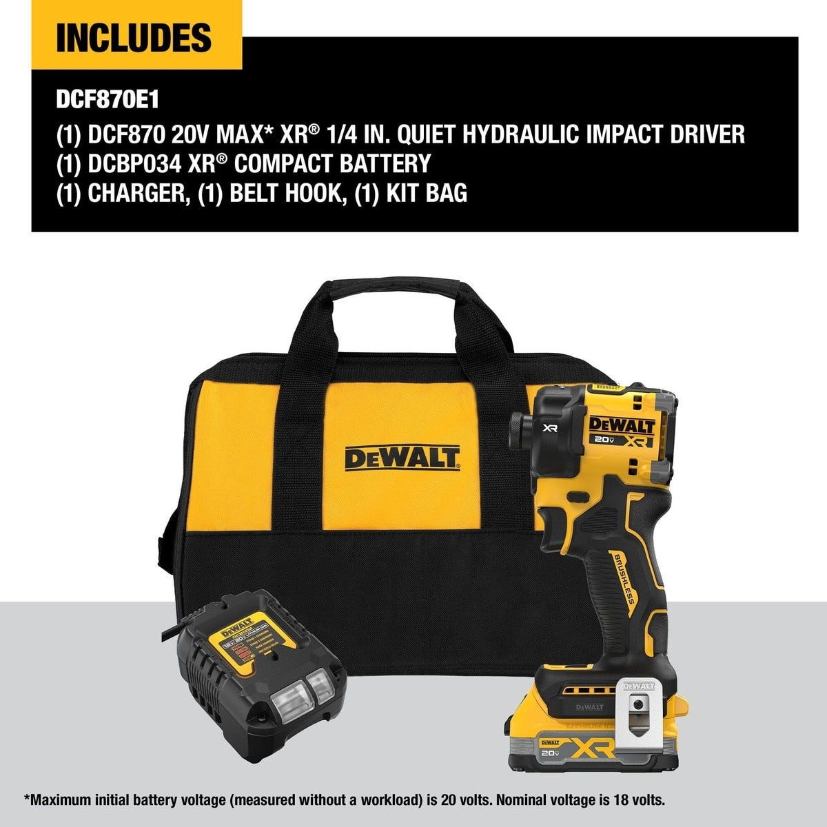 DeWalt DCF870E1 20V MAX XR Brushless Cordless 1/4 in. Quiet Hydraulic Impact Driver Kit - 5