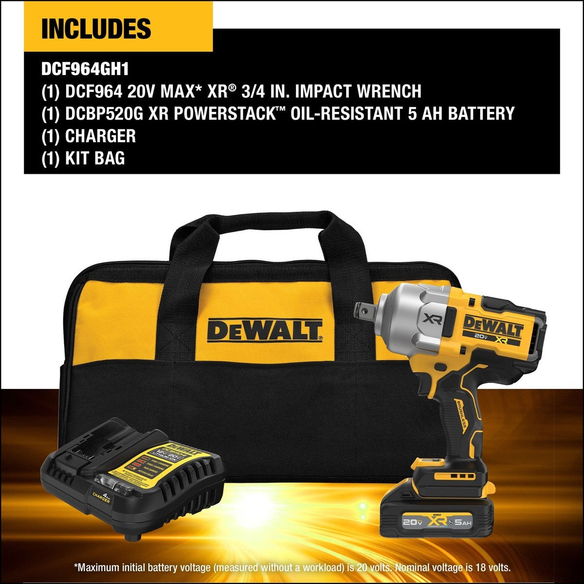 DeWalt DCF964GH1 20V MAX XR 3/4" High Torque Impact Wrench w/ Hog Ring Anvil Kit - 5
