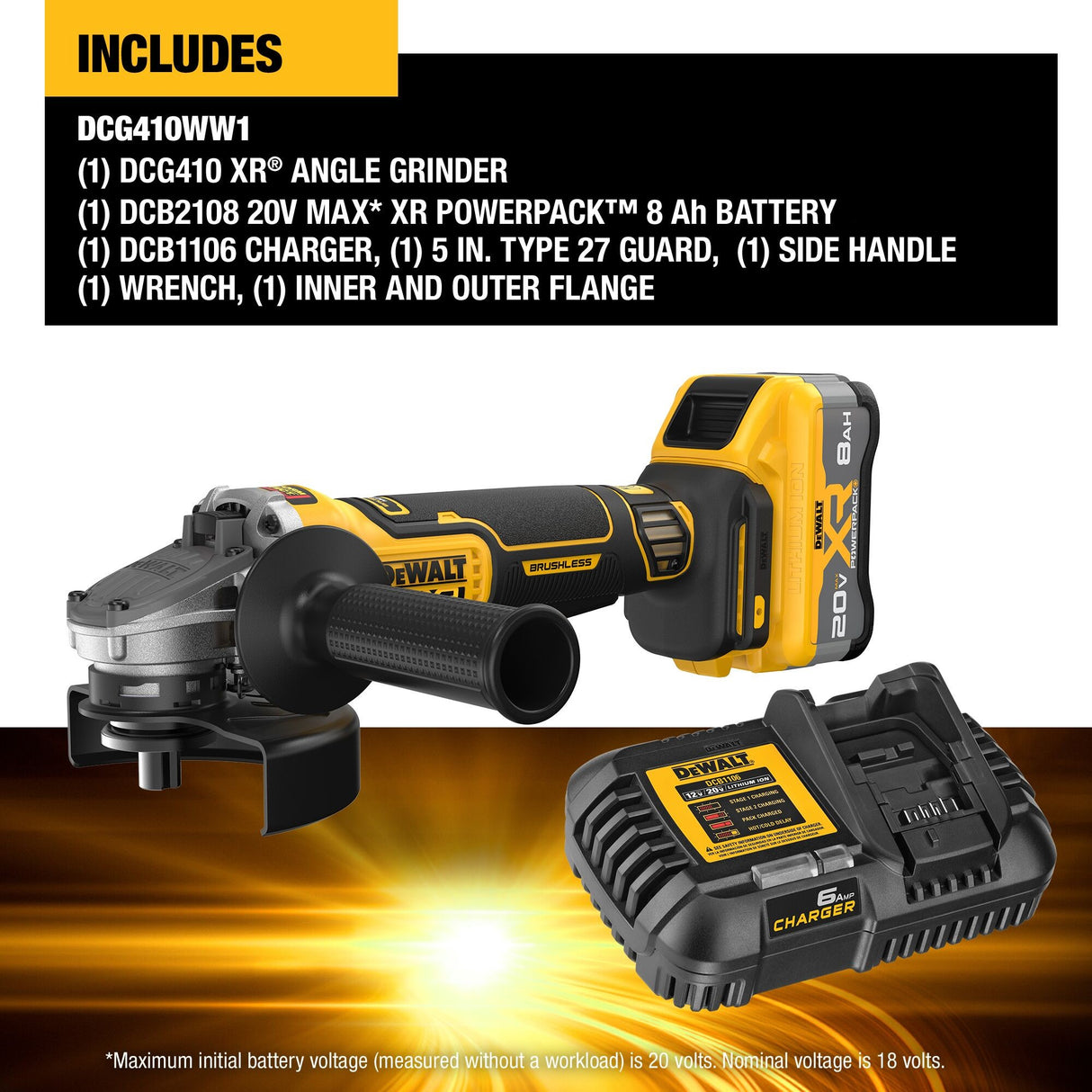 DeWalt DCG410WW1 20V Max* XR Brushless Cordless 4-1/2" - 5" Angle Grinder Kit with XR POWERPACK - 2