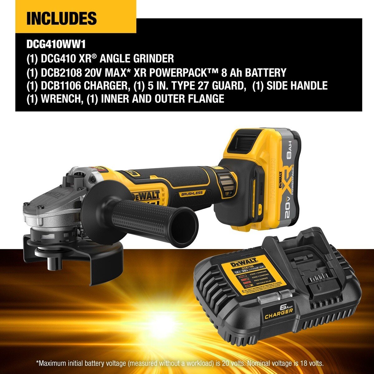 DeWalt DCG410WW1 20V Max* XR Brushless Cordless 4-1/2" - 5" Angle Grinder Kit with XR POWERPACK - 5