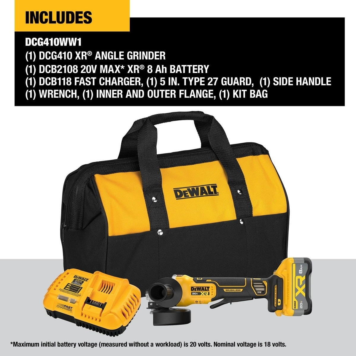 DeWalt DCG410WW1 20V Max* XR Brushless Cordless 4-1/2" - 5" Angle Grinder Kit with XR POWERPACK - 6