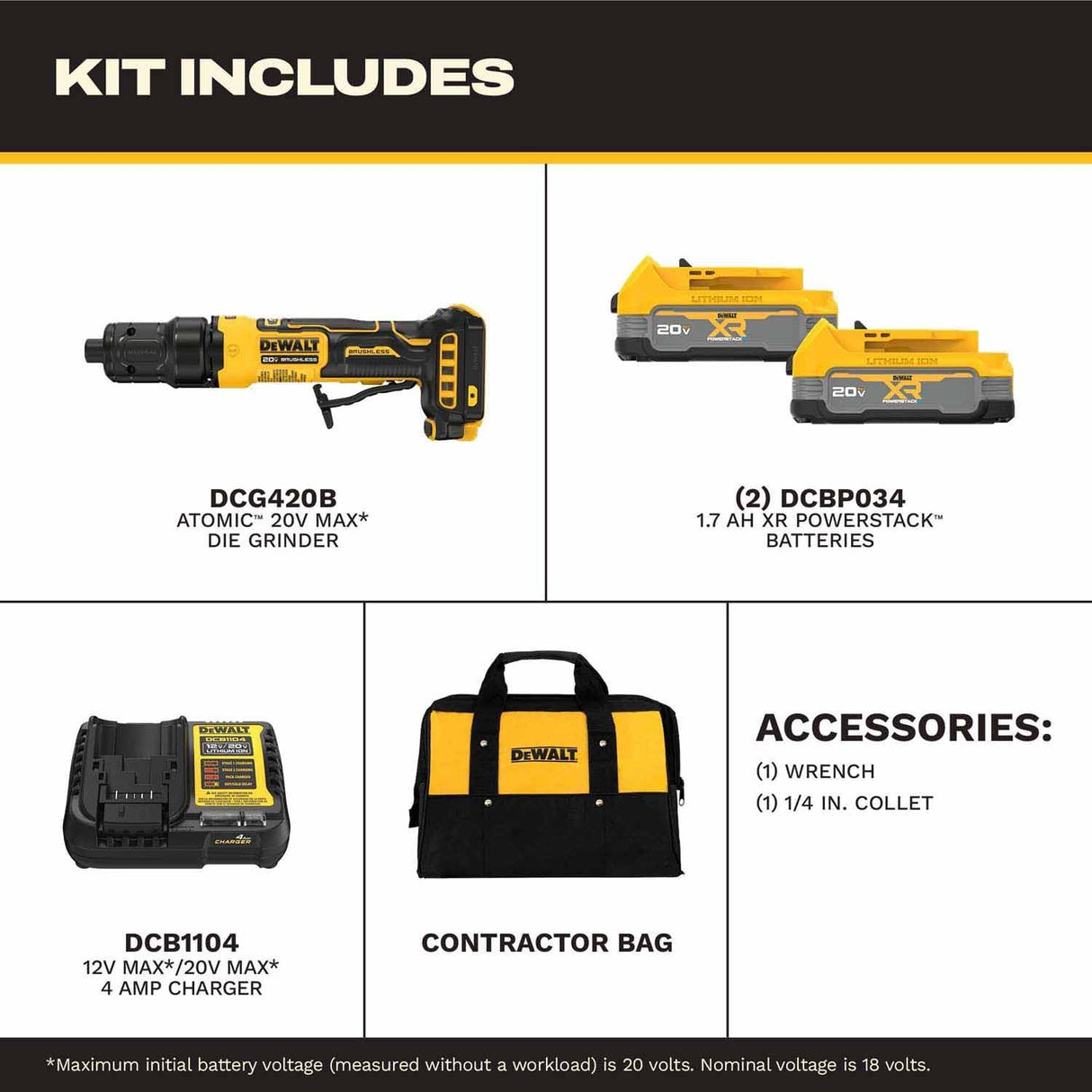 DeWalt DCG420E2 20V MAX* ATOMIC Die Grinder Kit with XR POWERSTACK - 3