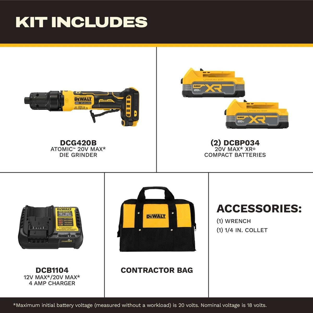 DeWalt DCG420E2 20V MAX* ATOMIC Die Grinder Kit with XR POWERSTACK - 5