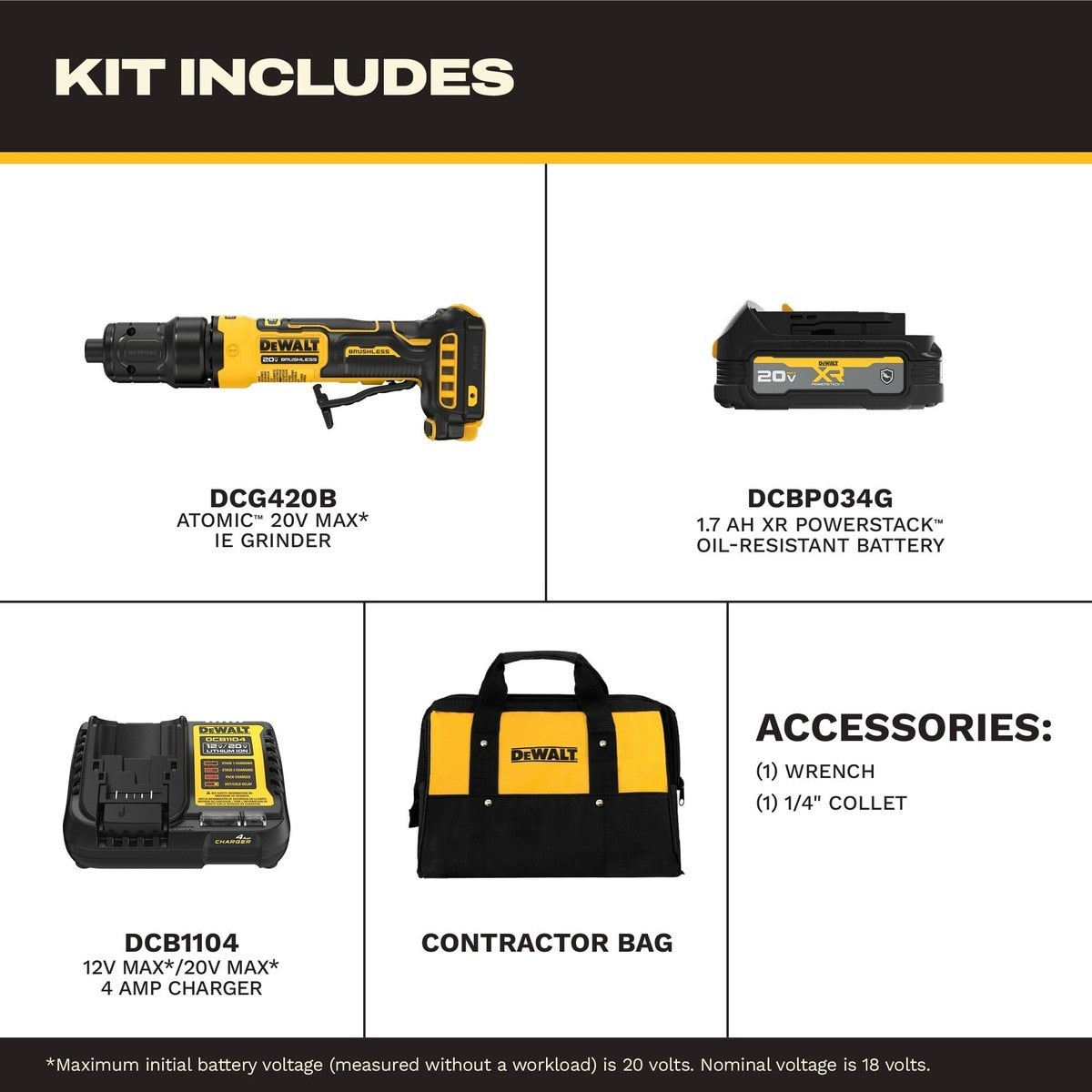 DeWalt DCG420GE1 20V MAX* ATOMIC Die Grinder Die Grinder Kit - 5