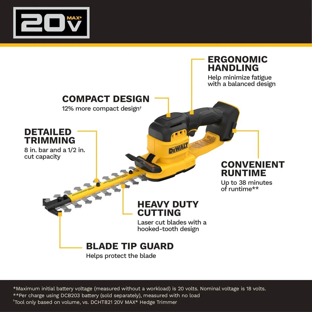 DeWalt DCHT823B 20V MAX 8" Compact Hedge Trimmer with 1/2" Cut Capacity Tool Only - 2