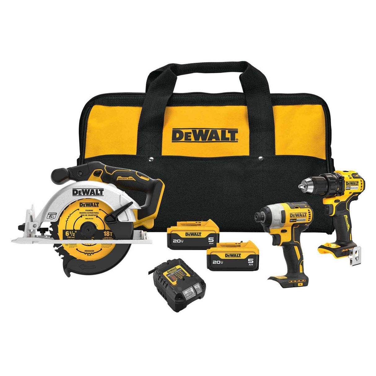 DeWalt DCK330P2 20V MAX Brushless 3-Tool Combo Kit with Batteries and Charger