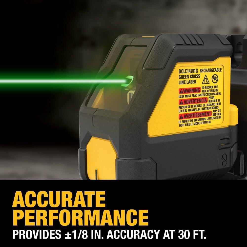 DeWalt DCLE14201GB USB Rechargeable Green Cross Line Laser Base Kit - 4