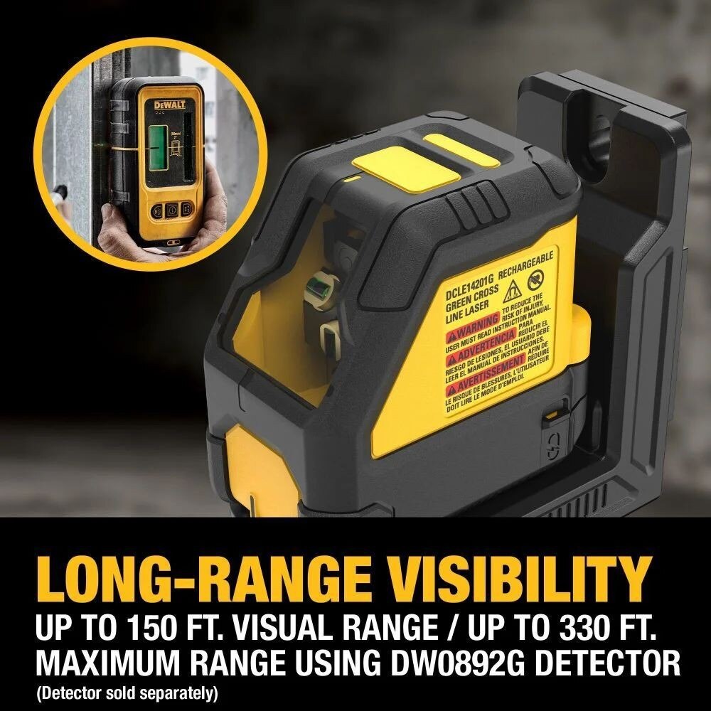 DeWalt DCLE14201GB USB Rechargeable Green Cross Line Laser Base Kit - 5