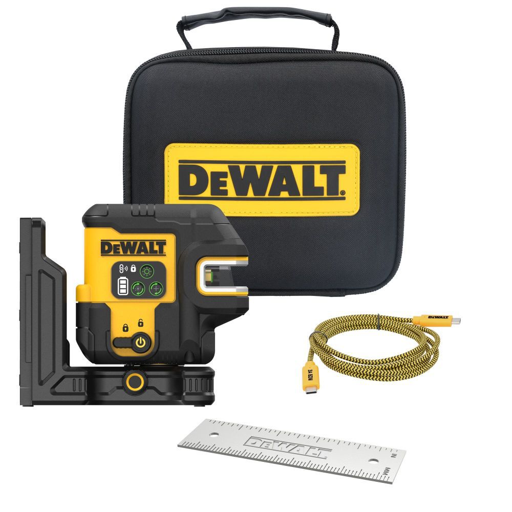 DeWalt DCLE14221GB USB Rechargeable Green 2 Spot and Cross Line Laser Base Kit