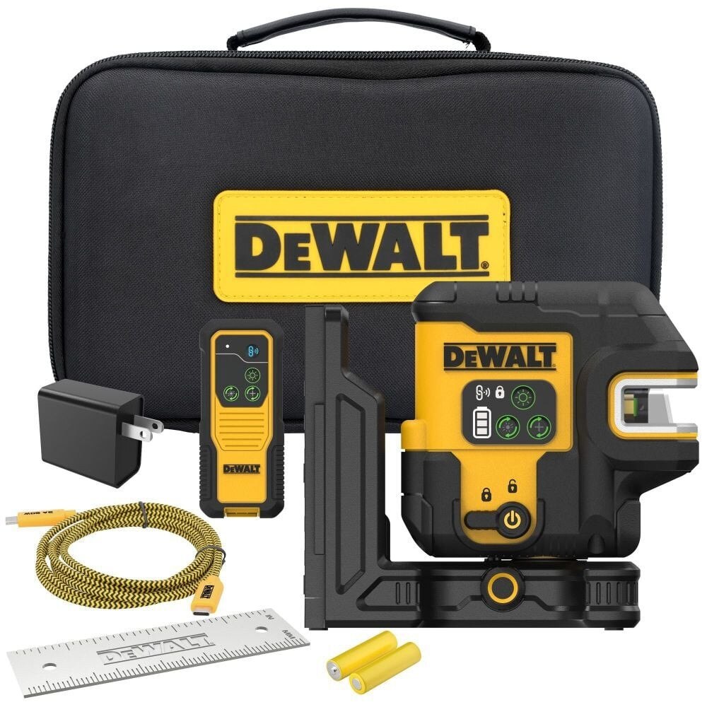 DeWalt DCLE14221G USB Rechargeable Green 2 Spot and Cross Line Laser Kit