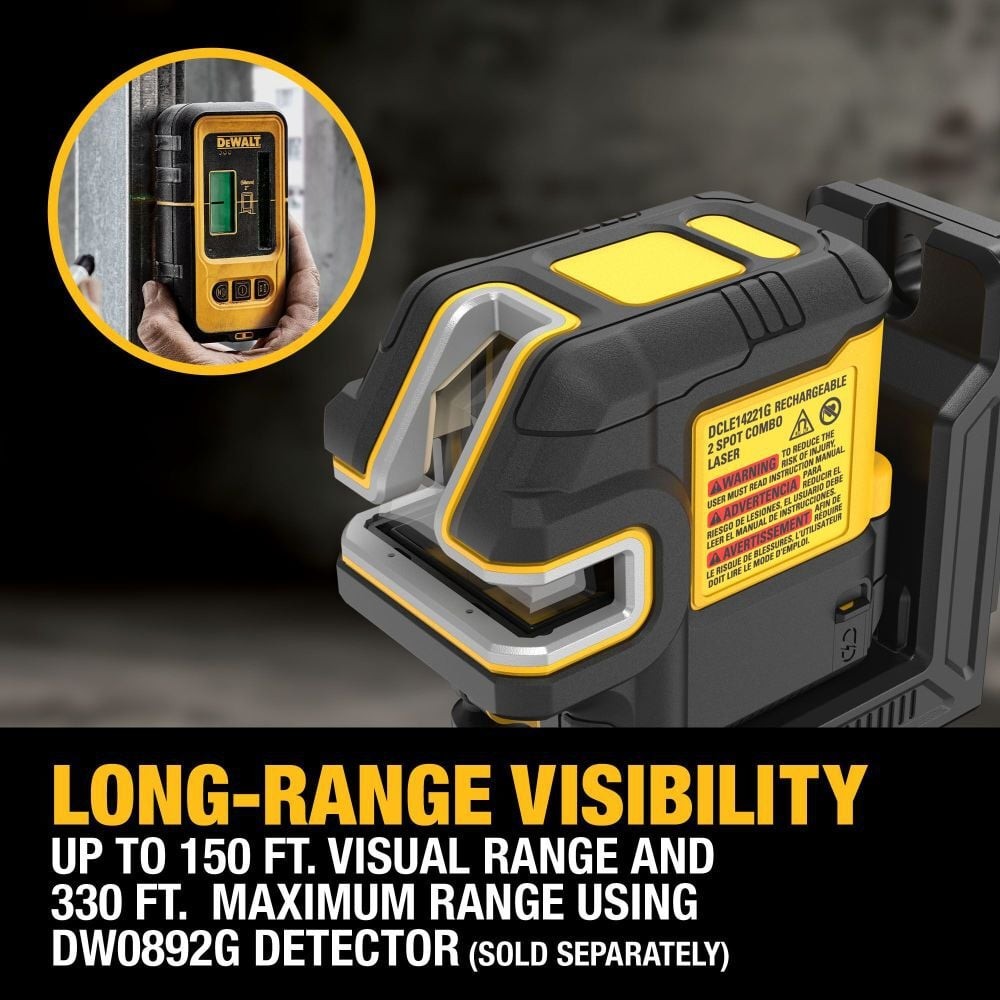 DeWalt DCLE14221G USB Rechargeable Green 2 Spot and Cross Line Laser Kit - 5