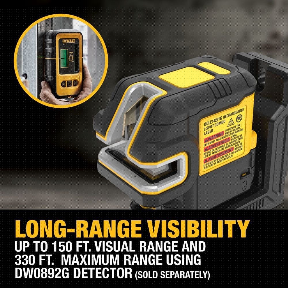 DeWalt DCLE14221G USB Rechargeable Green 2 Spot and Cross Line Laser Kit - 5